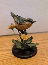 Nuthatch with Dandelion Bird Figurine Country Artist Bird Ornament Hand Painted