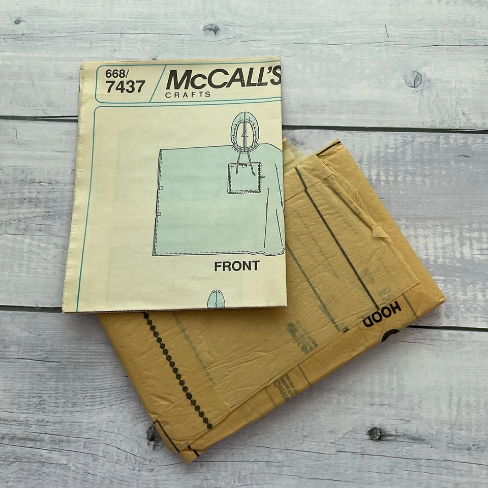 McCalls 668 Sewing Pattern Poncho In A Pouch Hood Rain Men Women Children UNCUT - Image 3 of 4