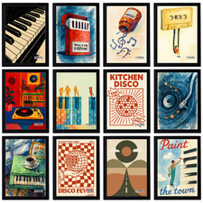 Listing image for Vintage Music Poster Retro Print Instruments Dancing Decor Wall Art A5 A4 A3