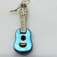 Thomas Pacconi Blown Glass Guitar Christmas Ornament Blue Museum Series 3.5"
