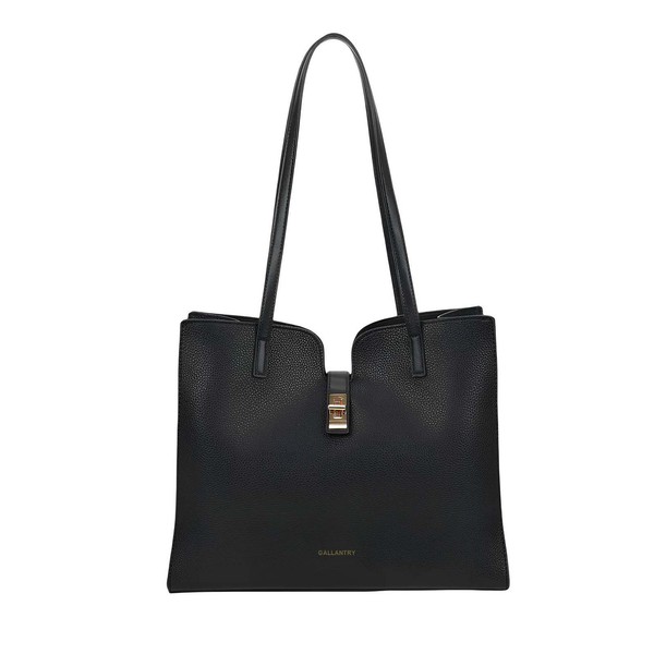 Damen Shopper Mit Goldenem Metallverschluss Und Langen Henkeln-image