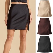 Mini vestidos para mujer de satén de seda encaje faldas divididas cintura elástica alta vestido de fiesta