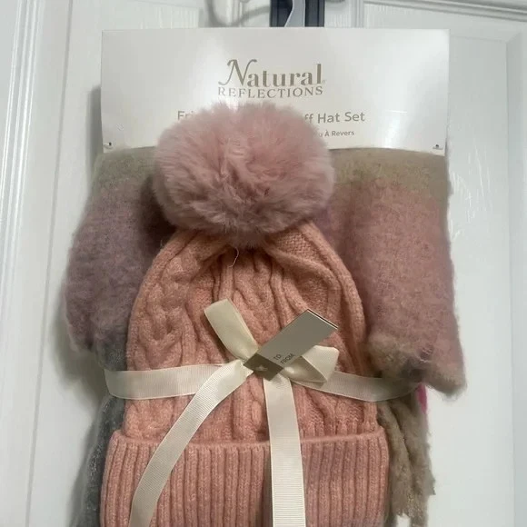 Natural Reflections Fringe Scarf and Cuff Hat Set