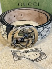 Gucci GG Supreme Belt Silver GG Buckle Size 40 Authentic Box Dust Bag