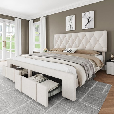 #ad Queen Size Bed Frame Upholstered Platform Bed Frame with 2 Storage Drawers $157.59