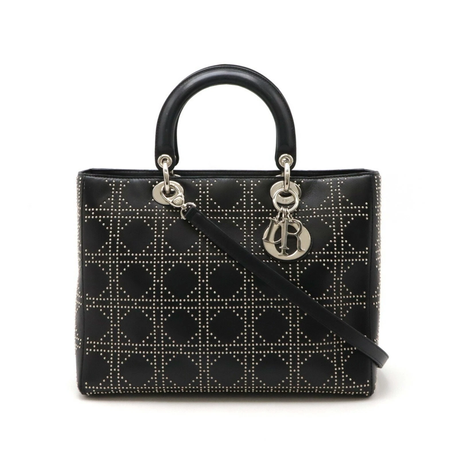 Christian Dior Lady Cannage sac à main bandoulière clous cuir noir GZl15bau