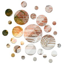 28 Pcs Real Glass Round Mirror Tiles Frameless Wall Glass Tiles Round Wall-Mo...