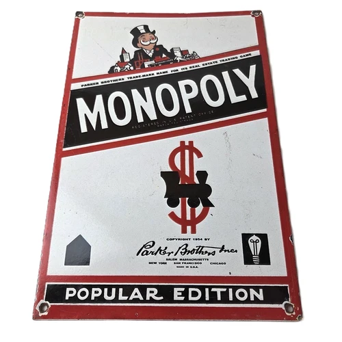 Vintage Monopoly Sign - Board Game Porcelain Gas Pump Monopoly Man Sign