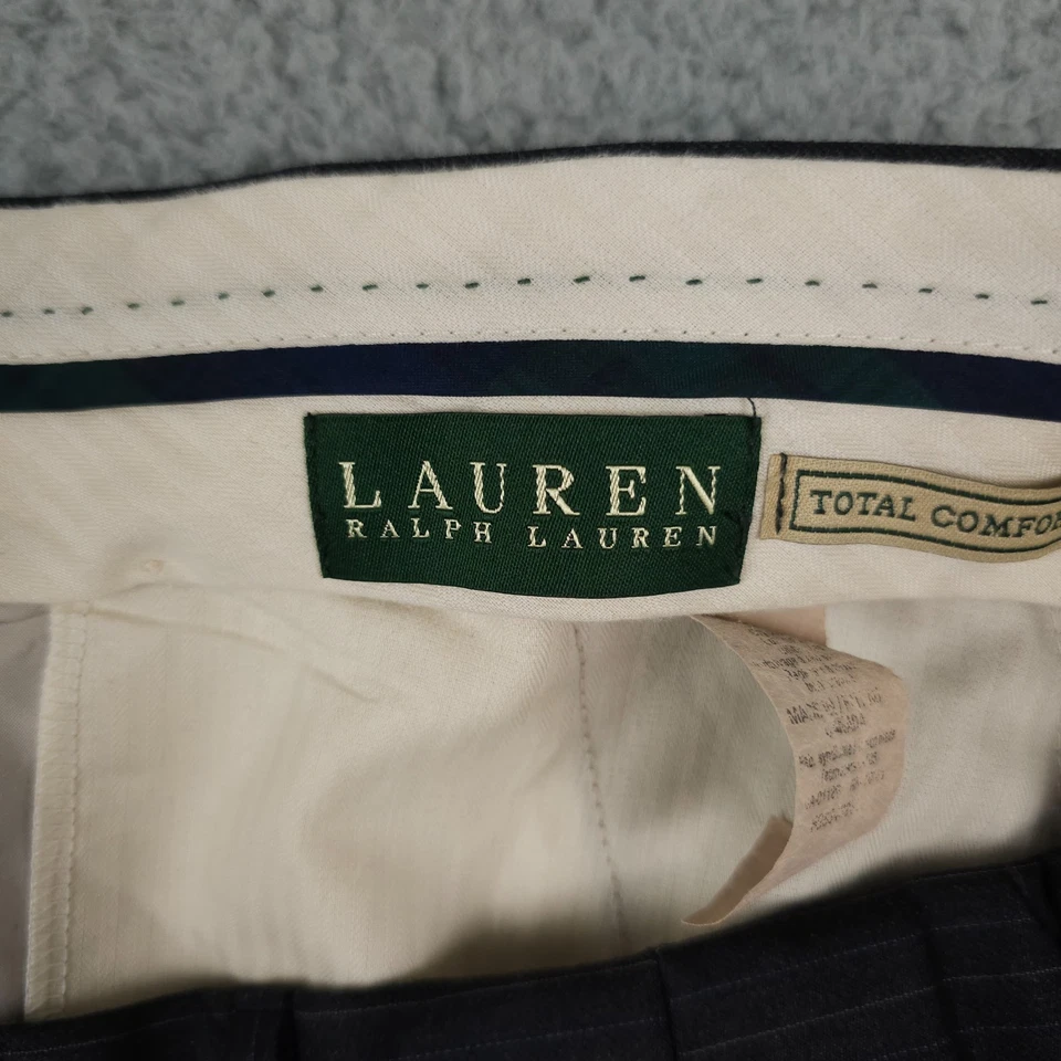 Lauren Ralph Lauren Pants Mens 42x30 Black Pinstripe Wool Total Comfort Trousers - Image 3 of 4
