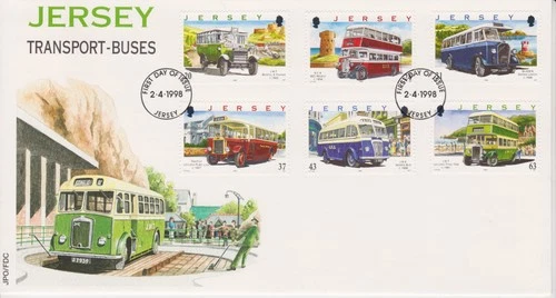 Unaddressed Jersey FDC First Day Cover 1998 Transport Buses Set