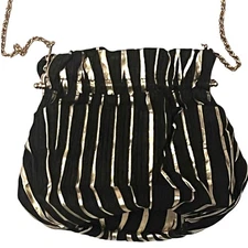 Black and Gold Fabric Evening Bag Crossbody Shoulder Purse - Excellent