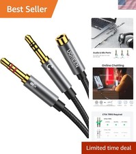 Headphone Splitter for Computer 3.5mm Female to 2 Dual 3.5mm Male Braided Aud...