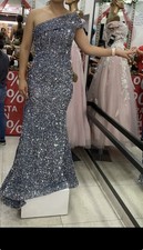 Silver Sequin One Shoulder Formal Gown Bridesmaid Dress Regular Size