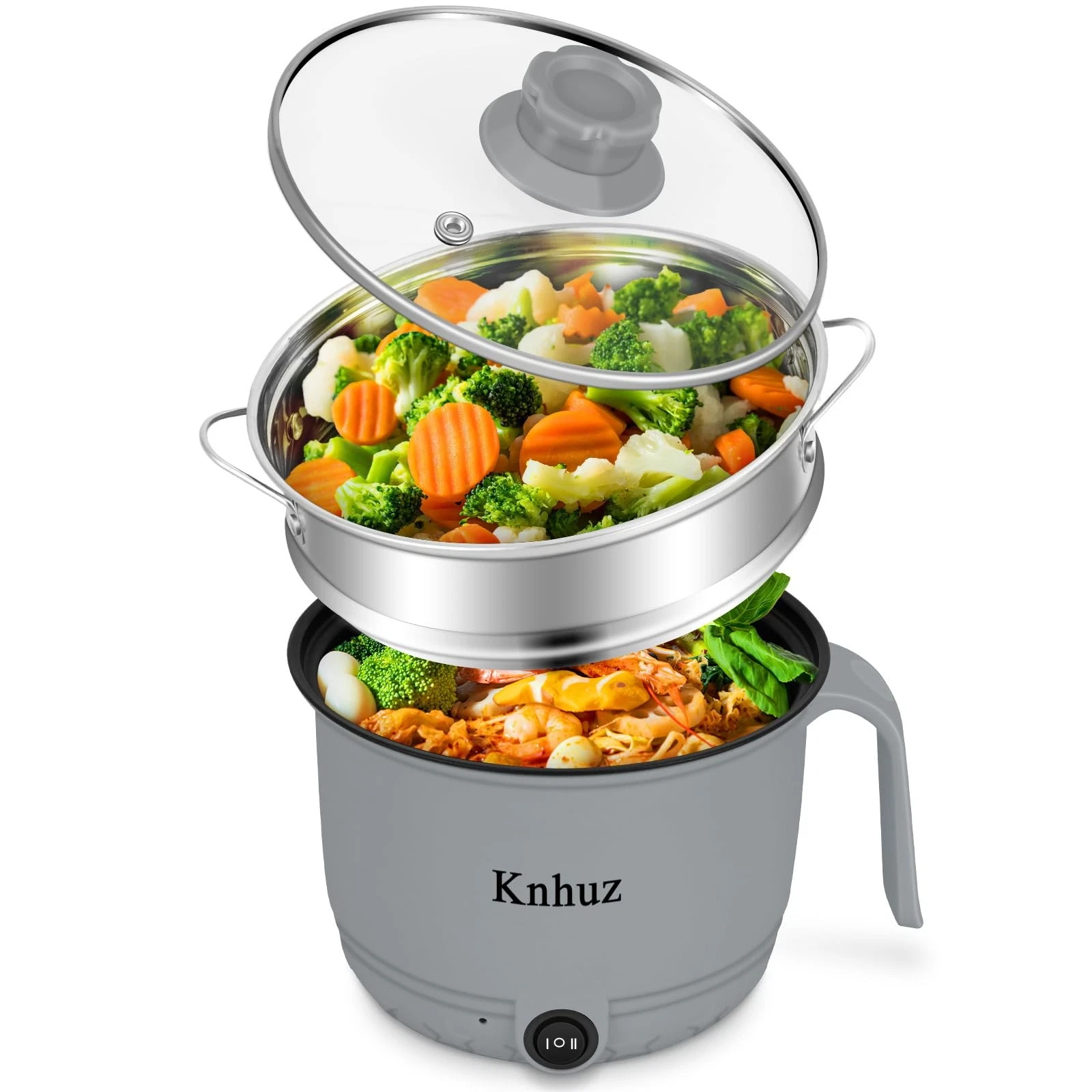 Hot Pot With Steamer,Rapid Ramen Cooker,1.8L Mini Portable Heating Pot For Co...