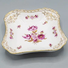 KPM Royal Berlin Square Vegetable Serving Bowl Puce Flowers Gold 8 1/4"