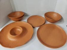 Set of 9 pieces Melamine Chip & Dip Southwestern Pottery Clay Brown Bowls Plate