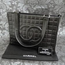 CHANEL Calf Skin Leather Chocobar Black Shoulder Bag Handbag #2429 Rise-on