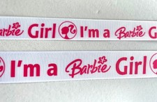 Barbie inspired Grosgrain ribbon BTY 5/8" 7/8" Pink White I'm a Barbie Girl