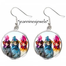 Chicken Earrings Cottagecore ART PRINT Silver Charm Dangle Farmhouse Gift