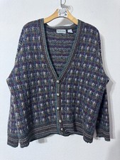 Vintage Multi-Color Wool Cardigan Mohair Like Fuzzy / Shaggy Cardigan