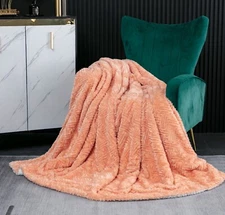 DaDa Bedding Salmon Coral Peach Rose Faux Fur Plush Fuzzy Cozy Throw Blanket