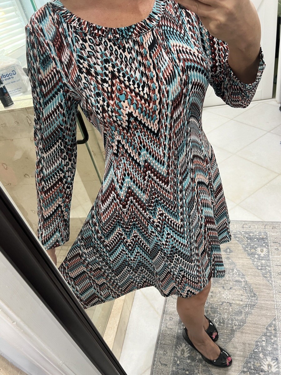 Karen Kane L Jersey Chevron A-Line Stretch Knit Flared Dress - $138