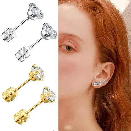 Ein Paar Ohrstecker Aus Chirurgenstahl Mit Schraubverschluss Und Zirkonia   - Bild 3 von 14