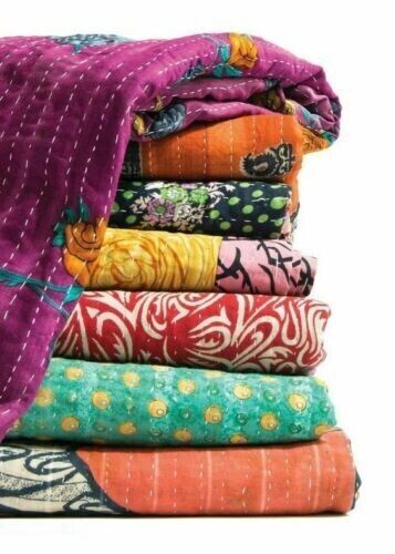30 PC Boho Vintage Kantha Quilt Reversible Bedspread Twin Cotton Cotton Coverlet - Picture 5 of 8