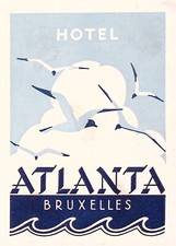 Vintage Hotel Atlanta Bussels Belgium Luggage Label 3.25 x 4.5" Seagulls Ocean