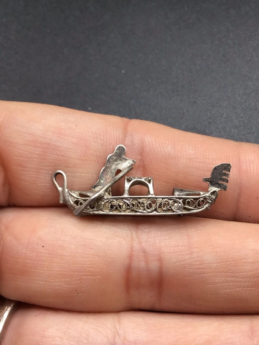 FERRE MADE IN ITALY ブローチ Sterling Silver Gondola Boat Pin Filigree Brooch Venice