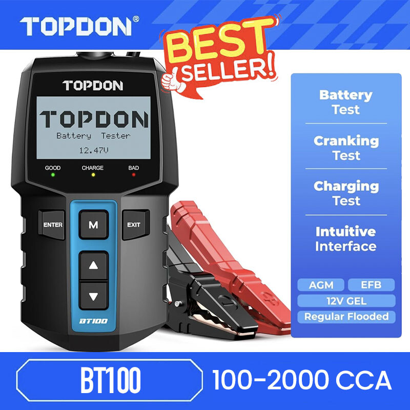 Jual PREORDER TOPDON BT100 Car Battery Tester 12V 100-2000 CCA Auto Batteri Analyzer Test Load Capacity Testing For Car Truck Motorcycle I.155390079
