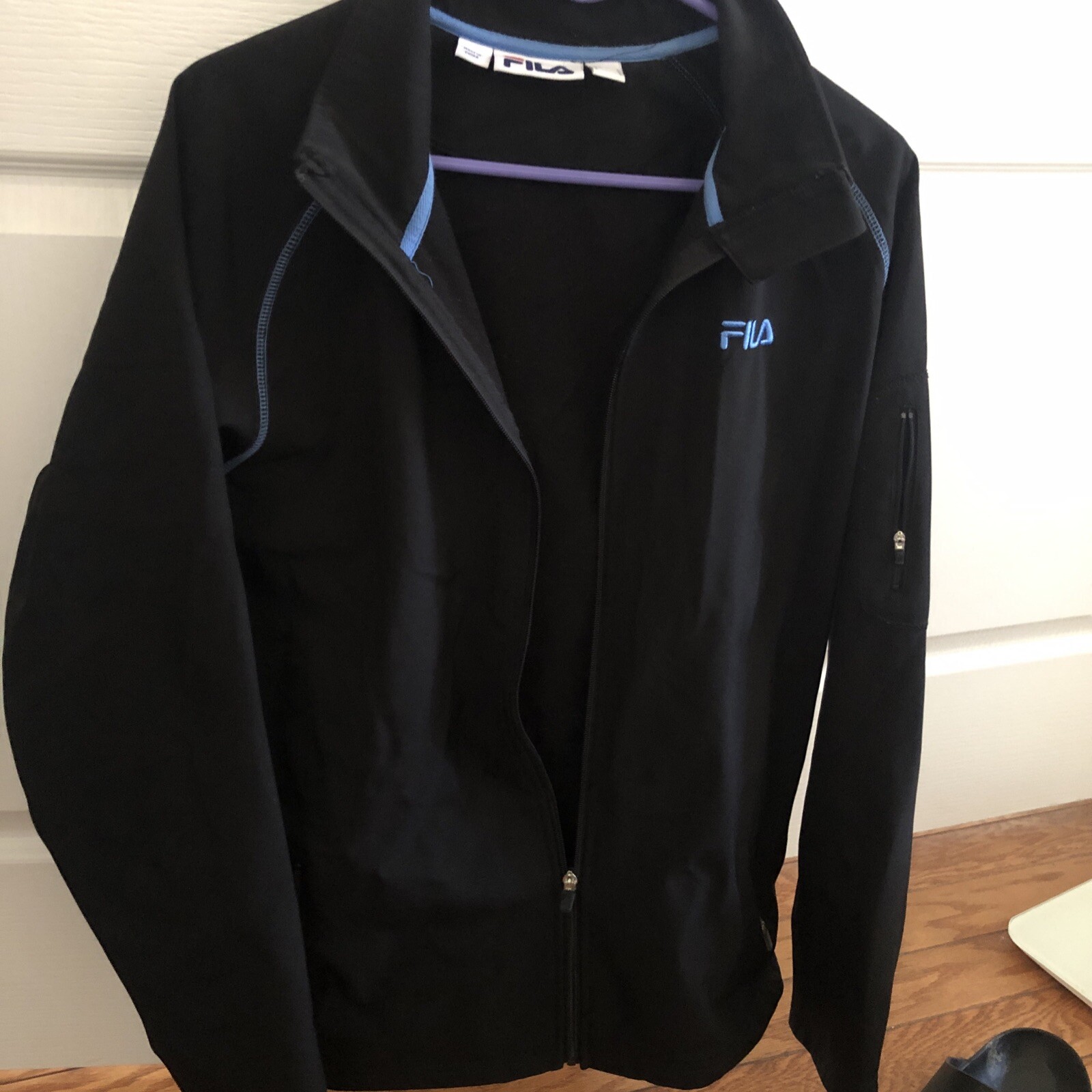 Giacca Sportiva Fila Donna L Nera Cerniera Piena Atletica Wicking Running Manica Lunga