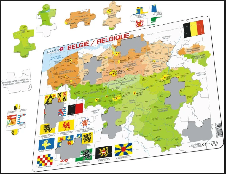 Puzzle 29 x 37cm Cadre/Plateau De 26-99 Pièces Belgique Map Drapeaux - Photo 1/1