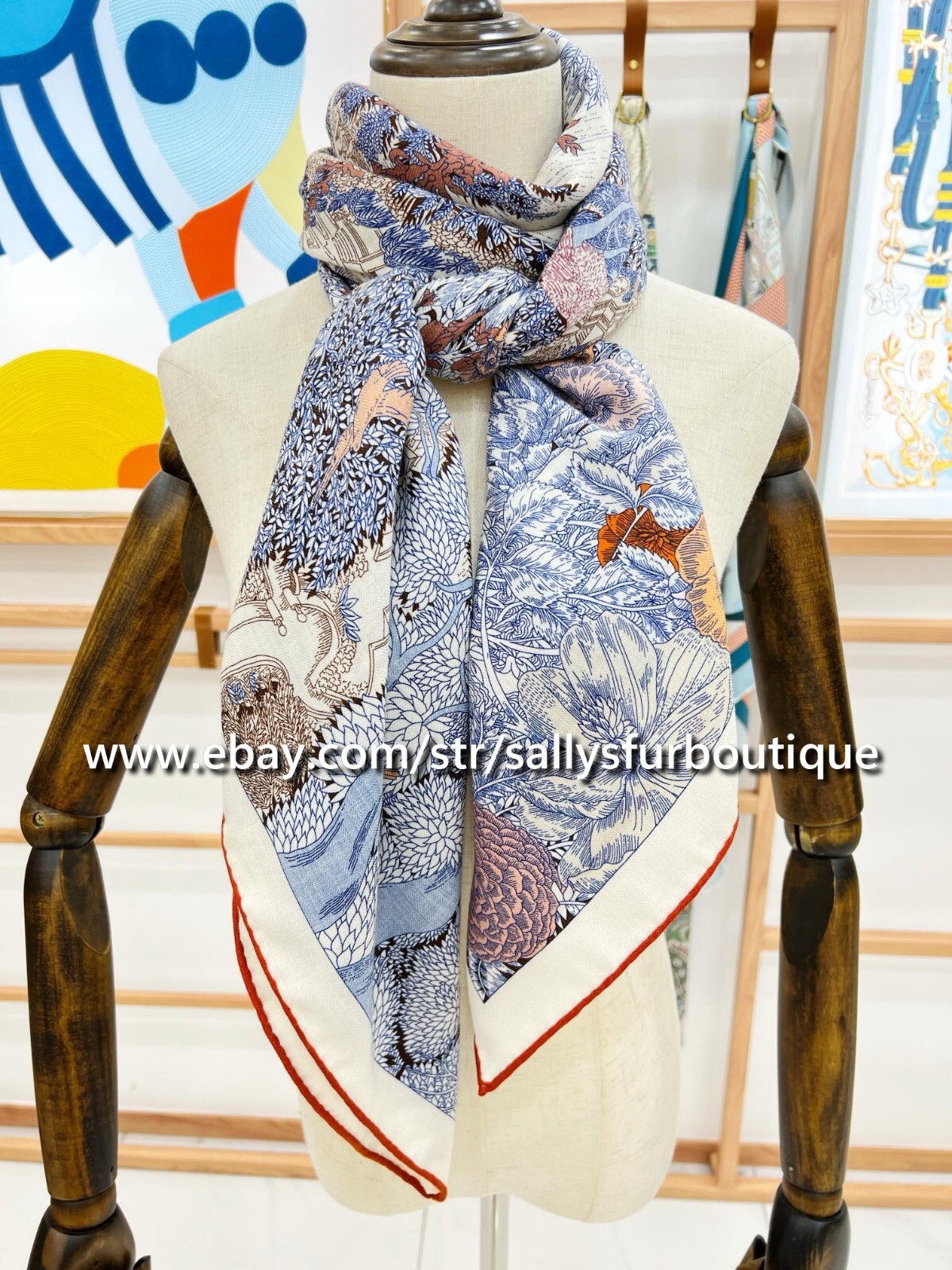 Sallys 70% Cashmere & 30% Silk Stole Nature Print Double Face Scarf Shawl 53