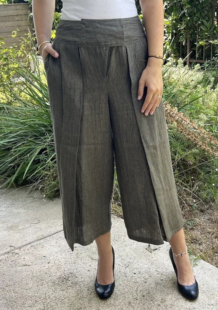 パンツ Issey Miyake 80s Green Wool Pants 1980s Issey Miyake Green Striped Pleated Trousers with