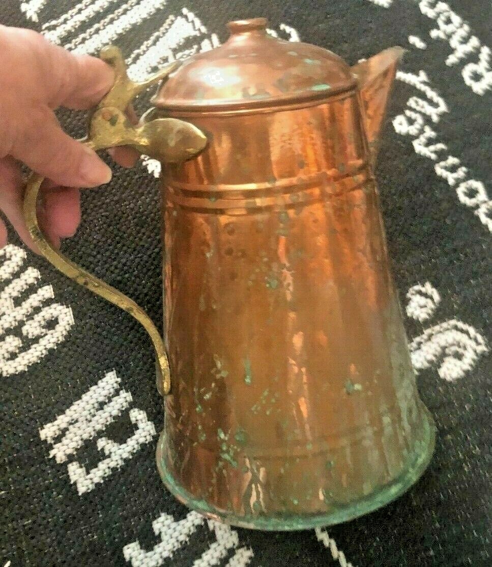 MCM Vtg Hammered COPPER BRASS Tall COFFEE POT Tea Kettle 9