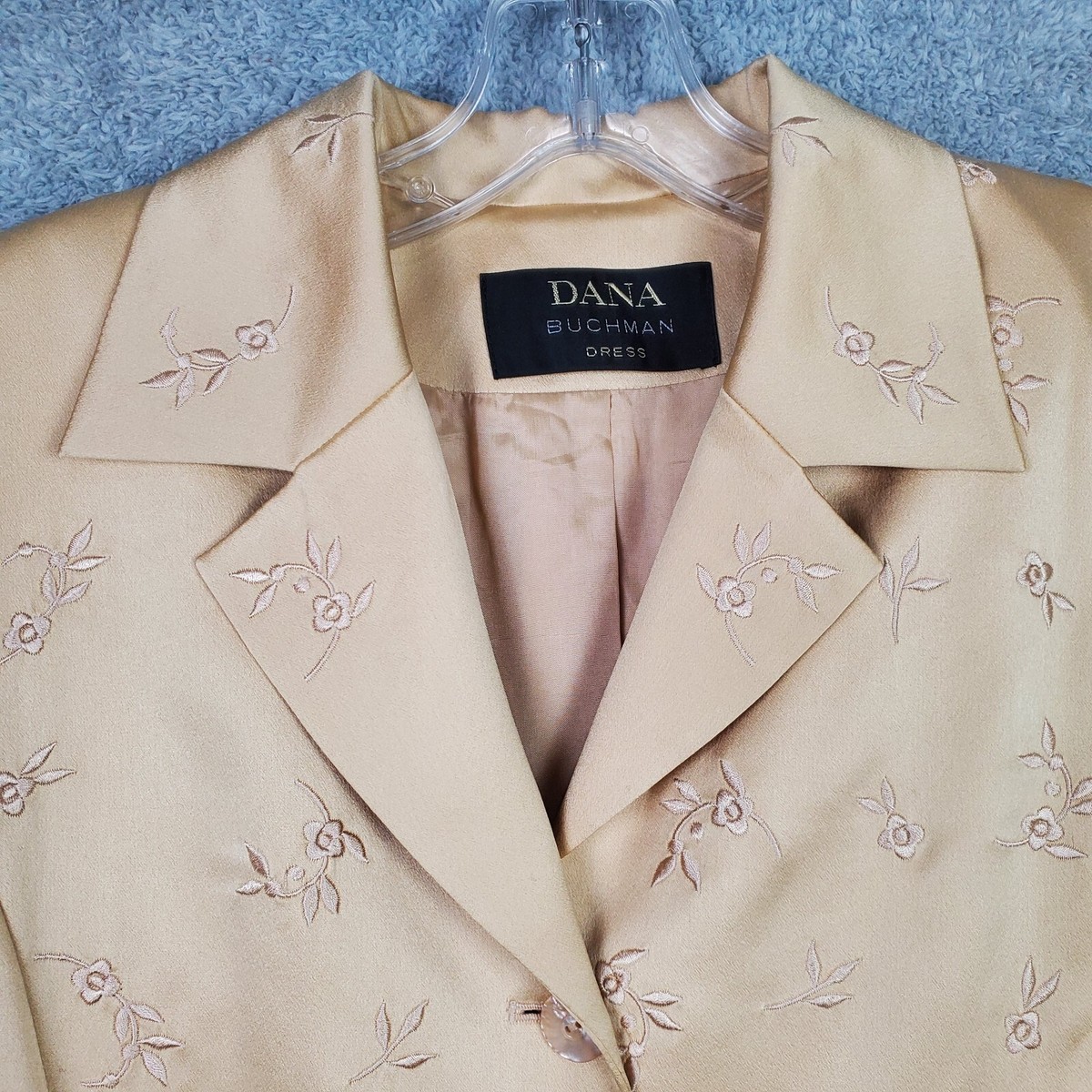 Dana Buckman Women Silk Blazer M Beige Embroidered Floral Single