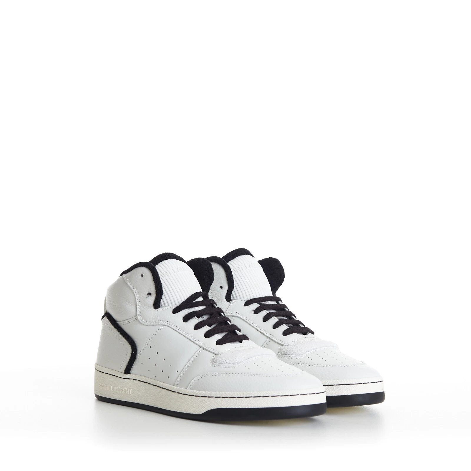 Saint Laurent — SAINT LAURENT 895$ SL/80 White Mid-top Sneakers - Smooth & Grained Leather