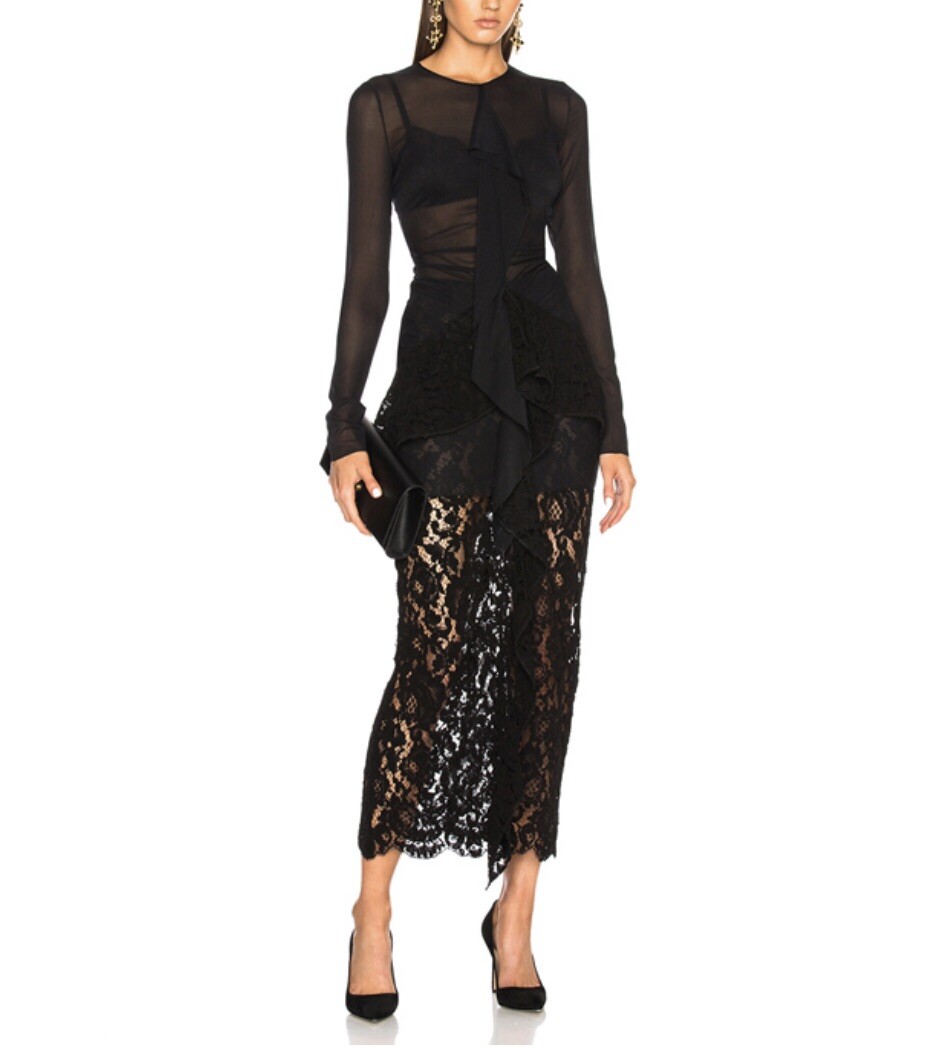 Proenza Schouler Runway $4,500 Lace Ruffle Long Sleeve Black Cocktail Dress NEW Proenza Schouler Runway $4,500 Lace Ruffle Long Sleeve Black Cocktail Dress NEW