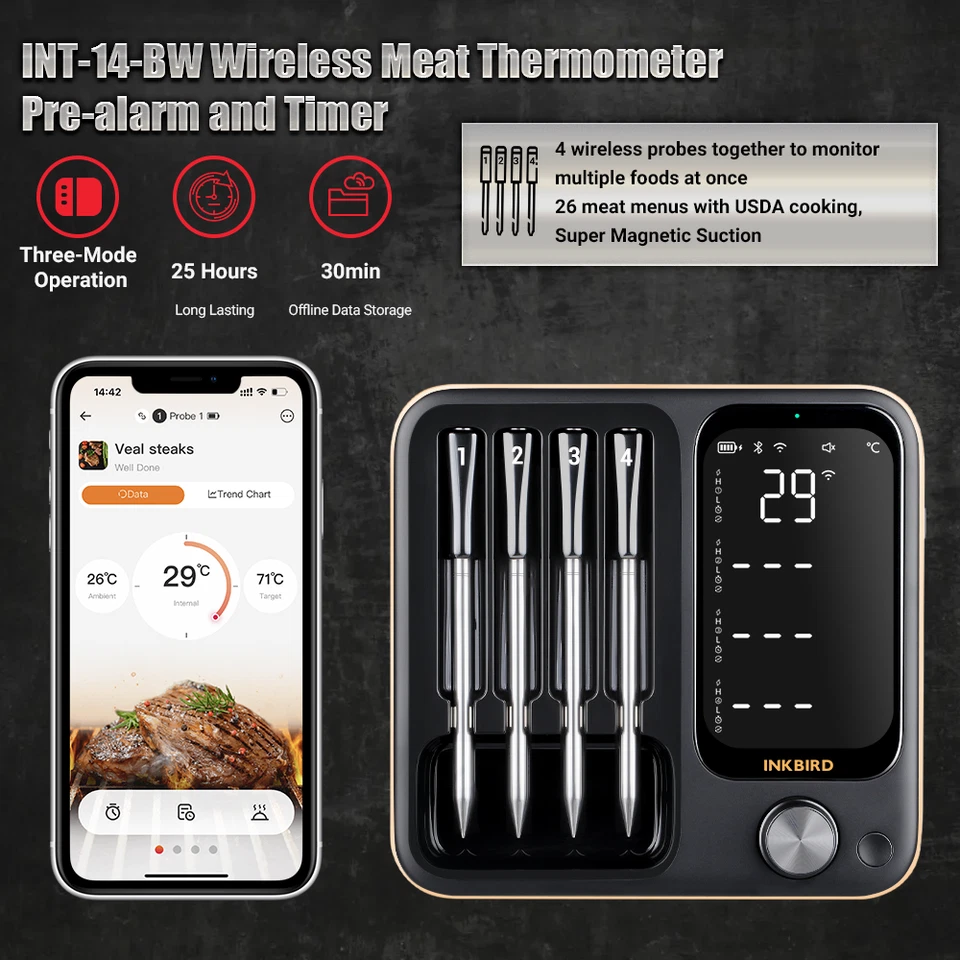 Inkbird Truly Wireless Cooking Meat Thermometer BBQ Gloves Grilling Smoking Oven - Image 3 of 4