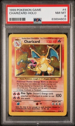 1999 POKEMON BASE SET UNLIMITED #4 CHARIZARD-HOLO PSA 8