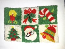 Vtg Christmas Latch Hook Rug Wall Hanging 35&rdquo;x 24&rdquo; Patchwork