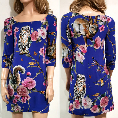 Dolce & Gabbana Floral Enchanted Forest Owl Print A-Line Cady Dress IT40