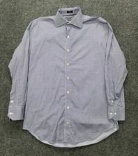 Peter Millar Men's Medium 100 Cotton Blue Plaid Long Sleeve Button Down Shirt