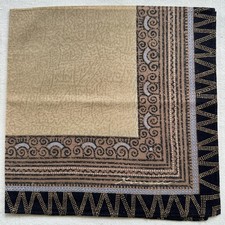 Vintage Handkerchief Cotton Cream Tribal Black Geometric Border Pocket Square 17