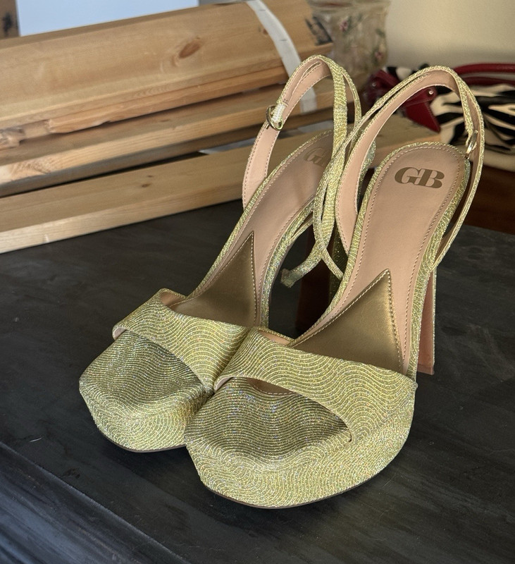 GB Women's Gold Platform Ankle Strap Sandals Block Heel Buckle Open Toe 8