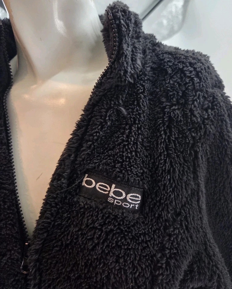 Bebe Sport Women's Sweater Large Black Full Zip Poly Fleece Y2K - Image 2 of 4