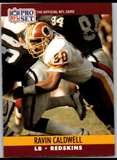 1990 Pro Set #662 Ravin Caldwell Rookie Card Washington Redskins. rookie card picture