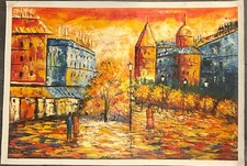 Hand-Painted Oil Painting on Canvas Paper 27x39. "Autumn Cityscape"
