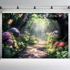 10x8ft Blue Hydrangea Greenery Enchanted Forest Vinyl Backdrop Photo Background